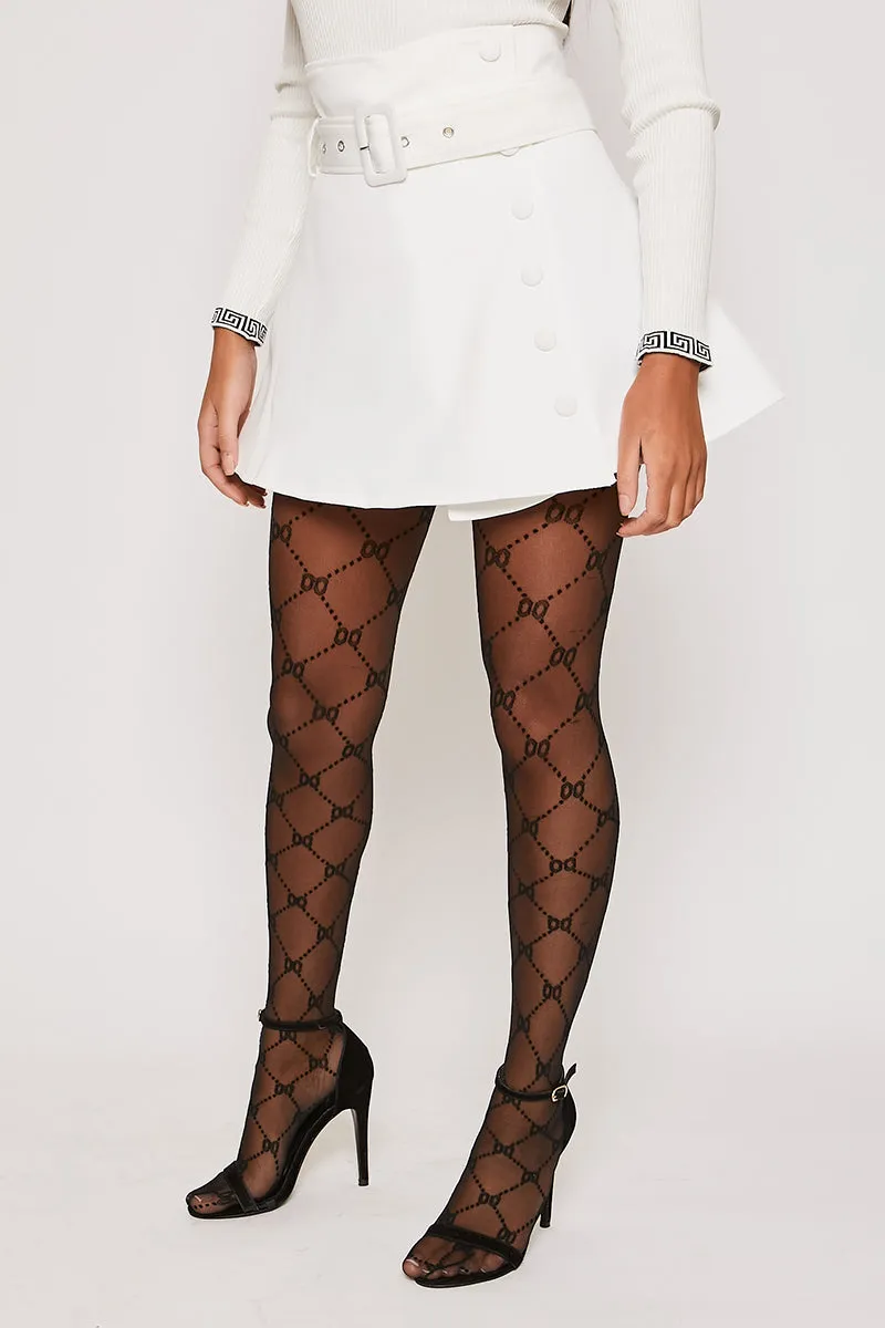 Abbey - White Tailored Side Buttoned Mini Skirt