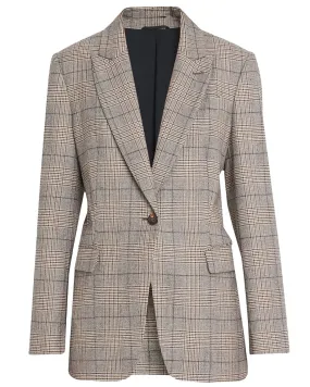 Beige Brown Glen Check Single Breasted Blazer