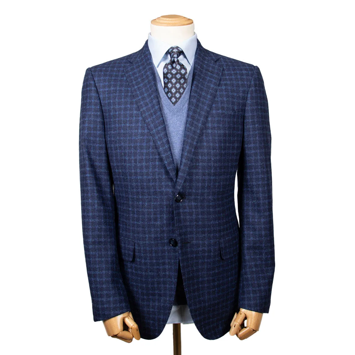 Blue Check Wool, Silk, & Cashmere Jacket