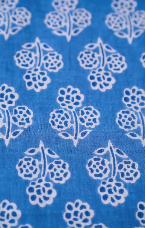 Blue Dotted Flower Pattern Printed Summer Pure Cotton Fabric