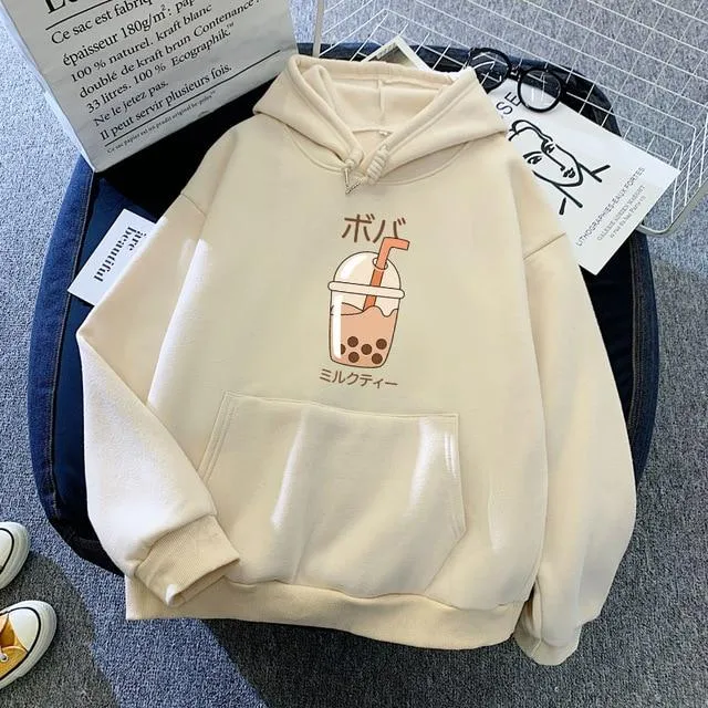 Boba Milk Tea Soft Hoodie Front Print