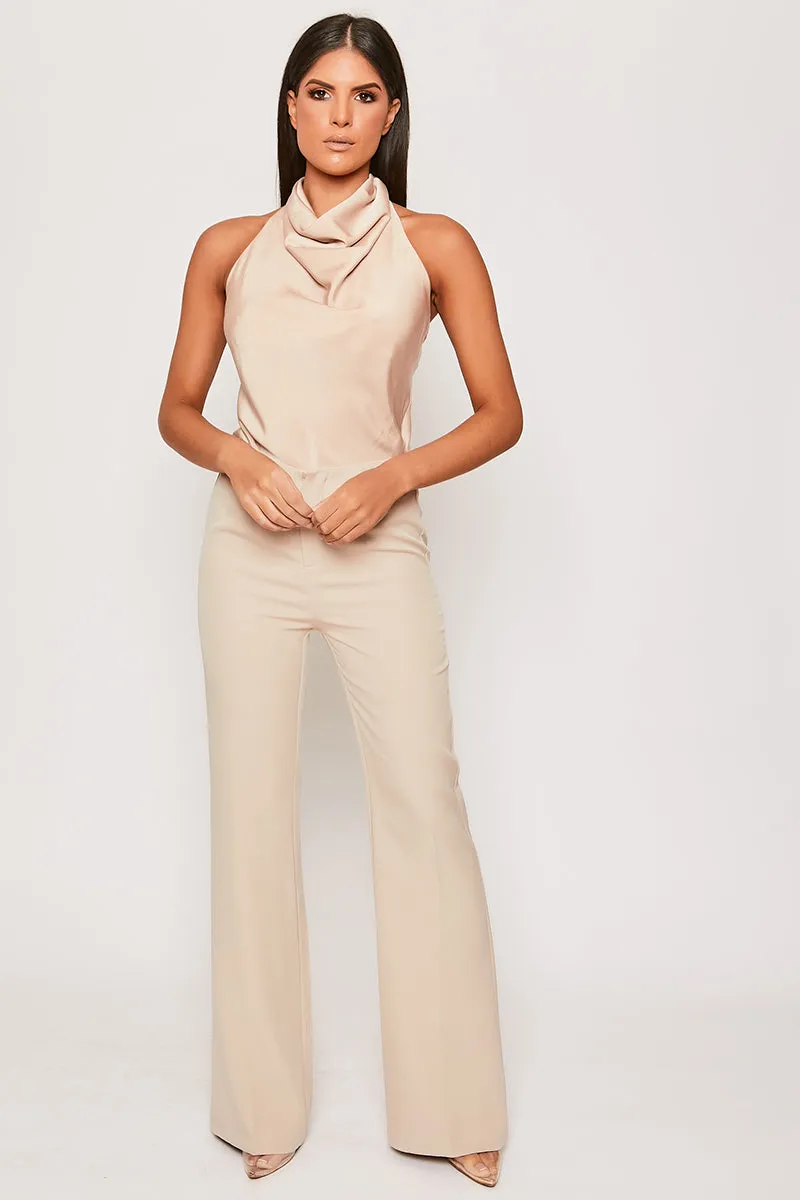 Brigitte - Nude Tailored High Waisted Flare Trousers