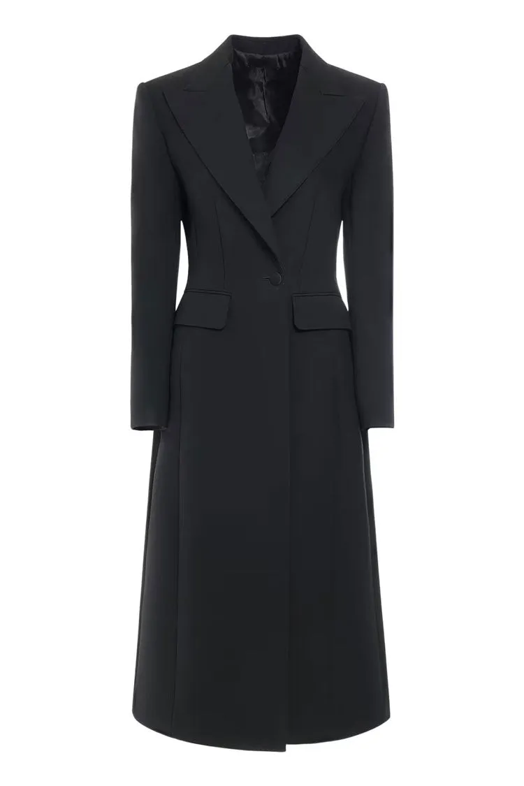 Classic Lapel Strong Shoulder Long Sleeve One Button Tailored Blazer Maxi Dress