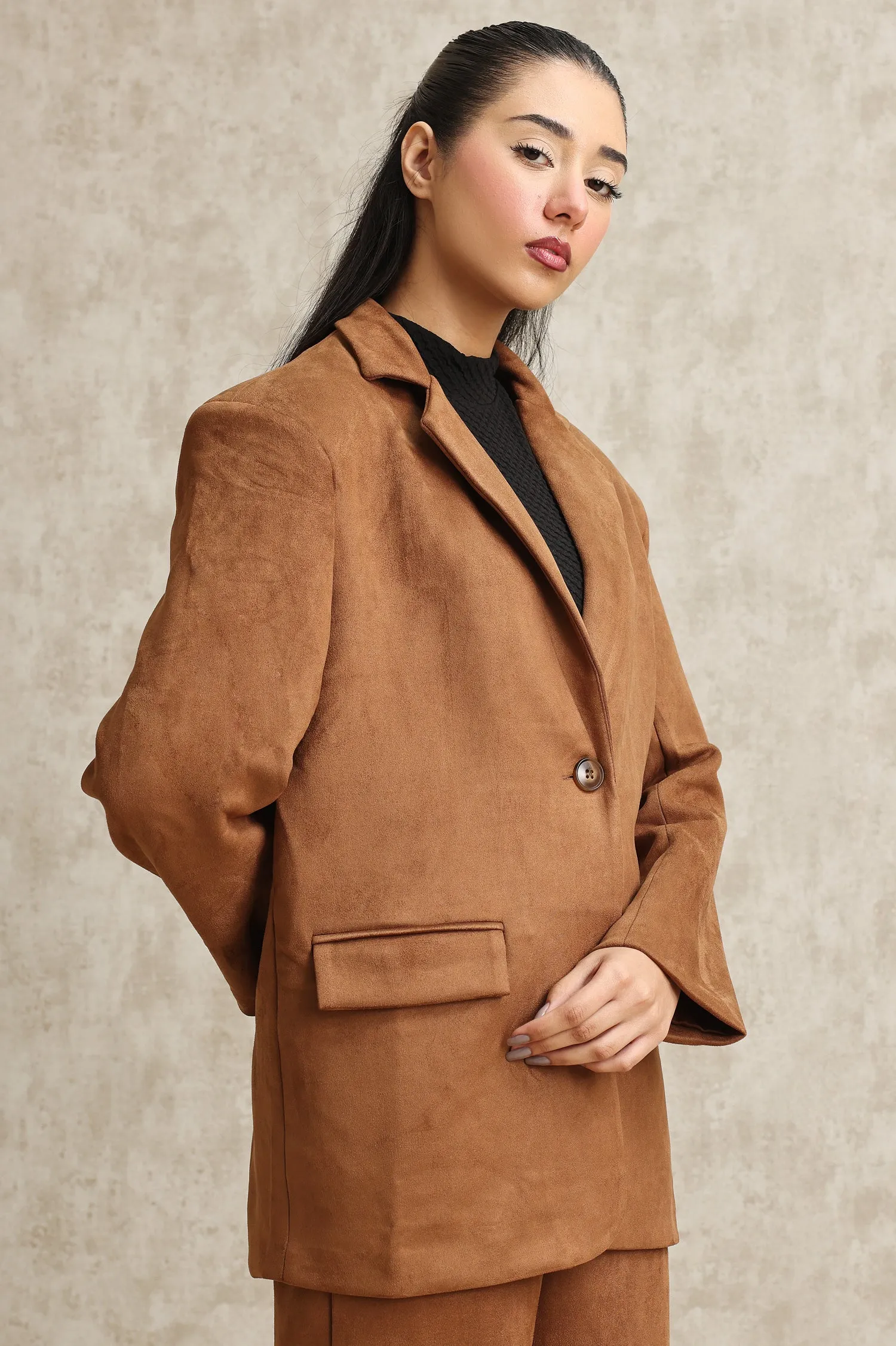 CLASSIC SUEDE TAILORED BLAZER-BROWN