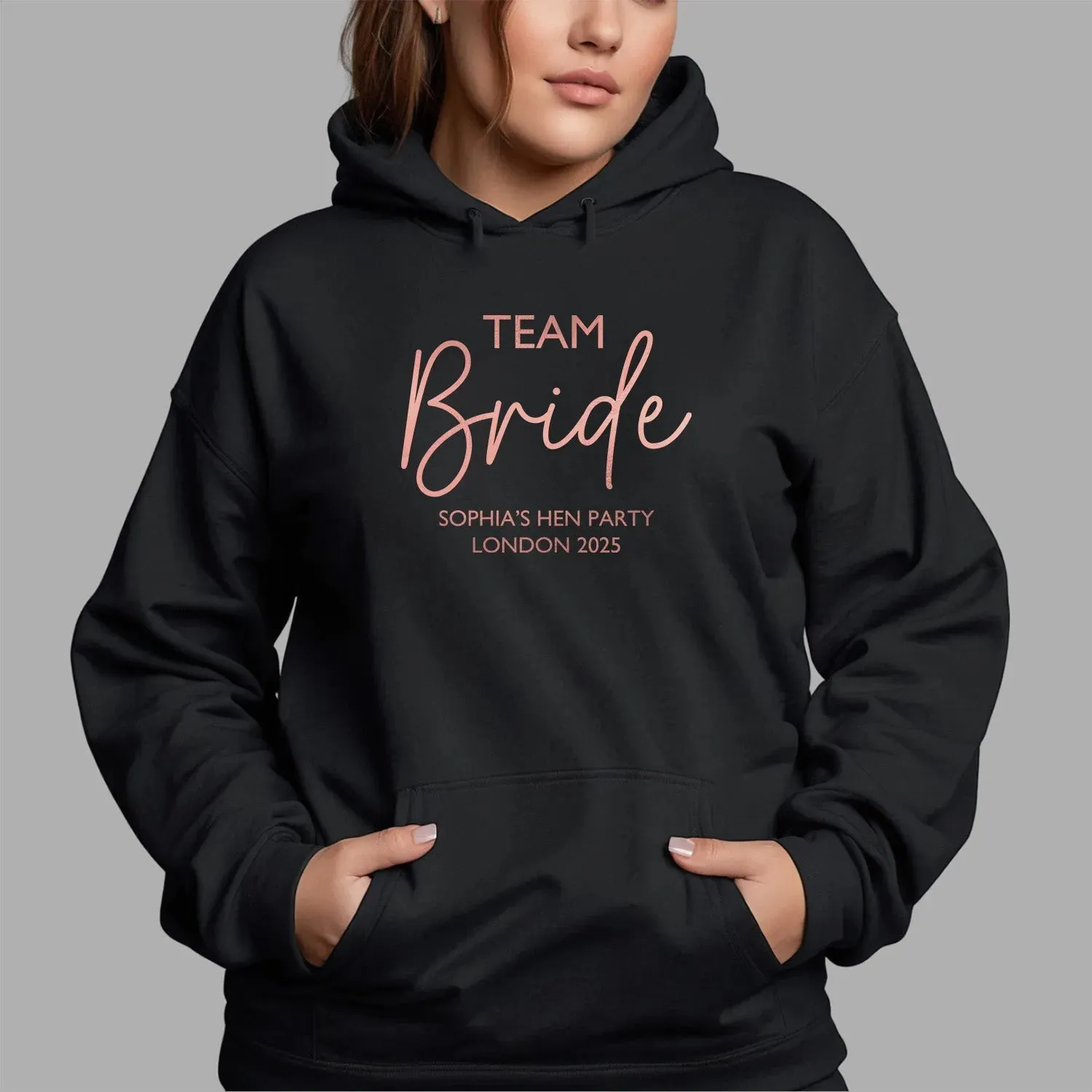 Customised Hen Do Hoodies - Rose Gold Team Bride - Bridal Party Hoodies