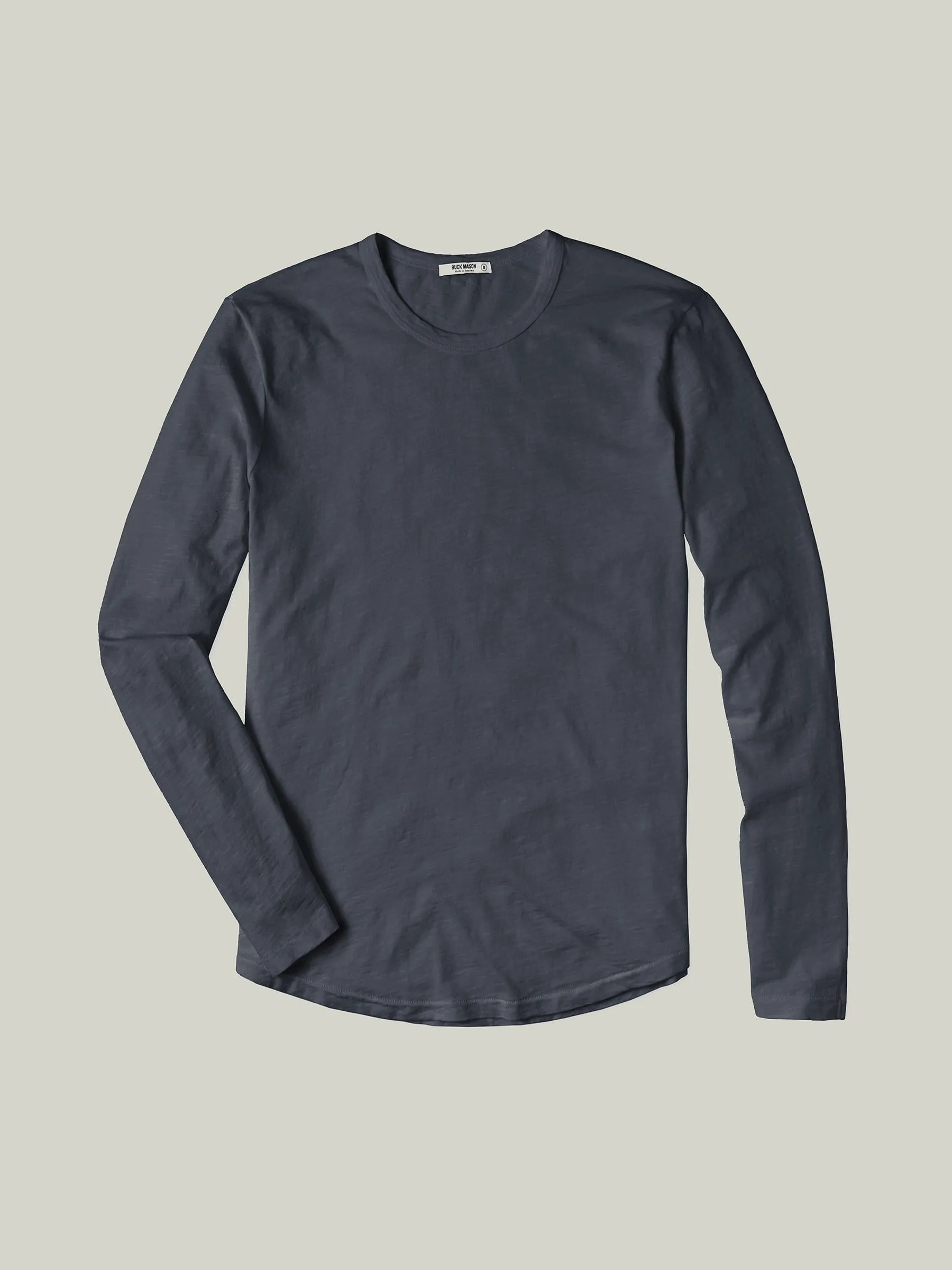 Dark Navy Venice Wash Long Sleeve Slub Curved Hem Tee