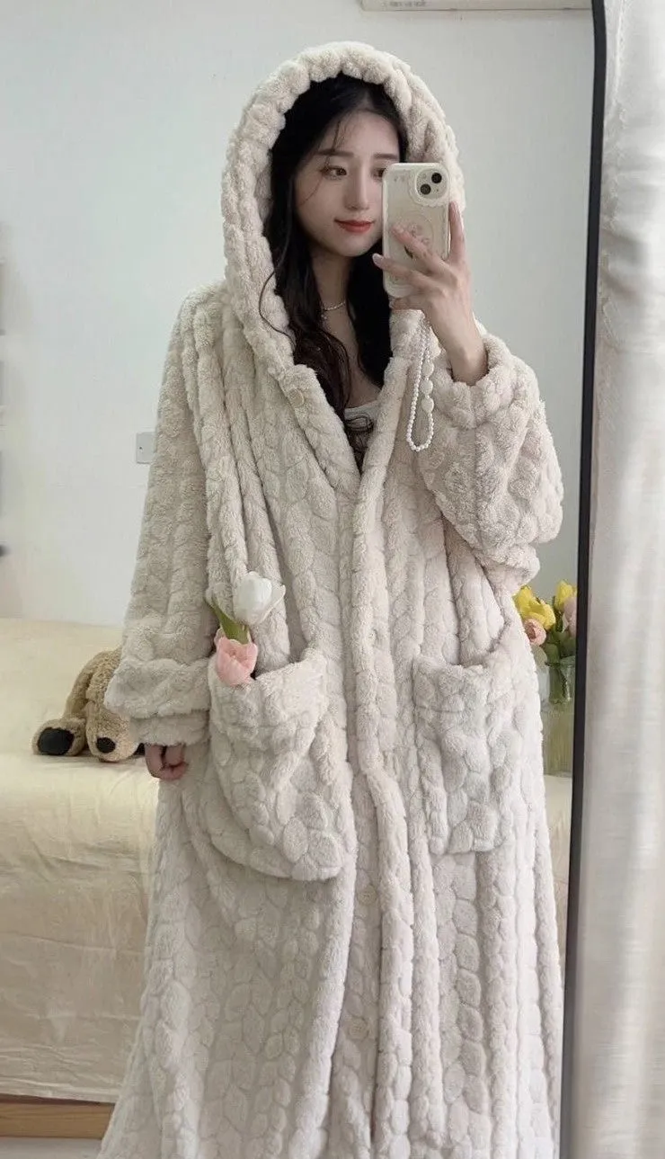 Fleece Extra Warm Hooded Robe