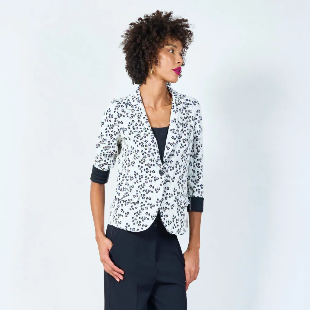 Floral print blazer with rolled cuffs wholesale