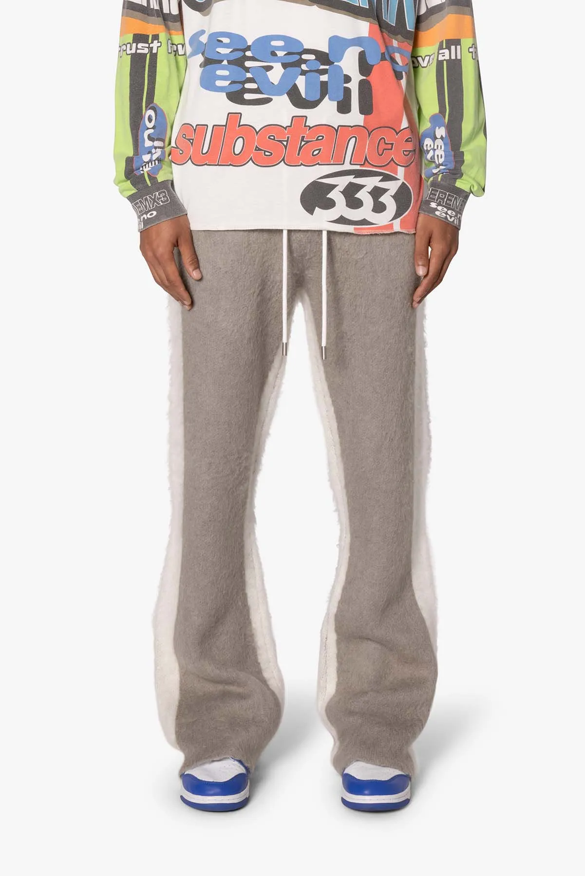 Fuzzy Stripe Sweatpants - Grey