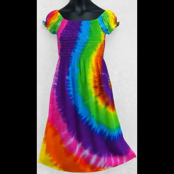 Girl's Rainbow Spiral Tie-Dye Short Sleeve Dress (Ages:4, 6, 8, 10, 12)