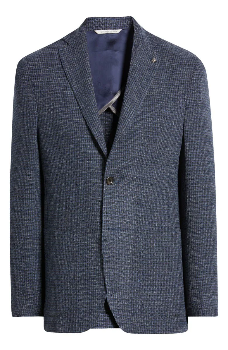 Hampton Blue and Charcoal Check Jersey Sport Jacket C01206