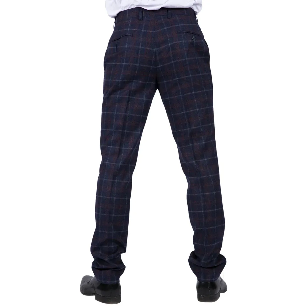 Kenneth - Men's Navy Tweed Check Trousers