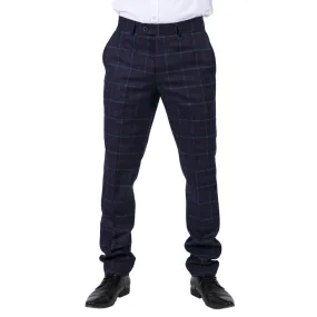 Kenneth - Men's Navy Tweed Check Trousers