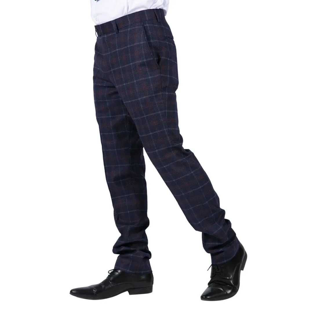 Kenneth - Men's Navy Tweed Check Trousers