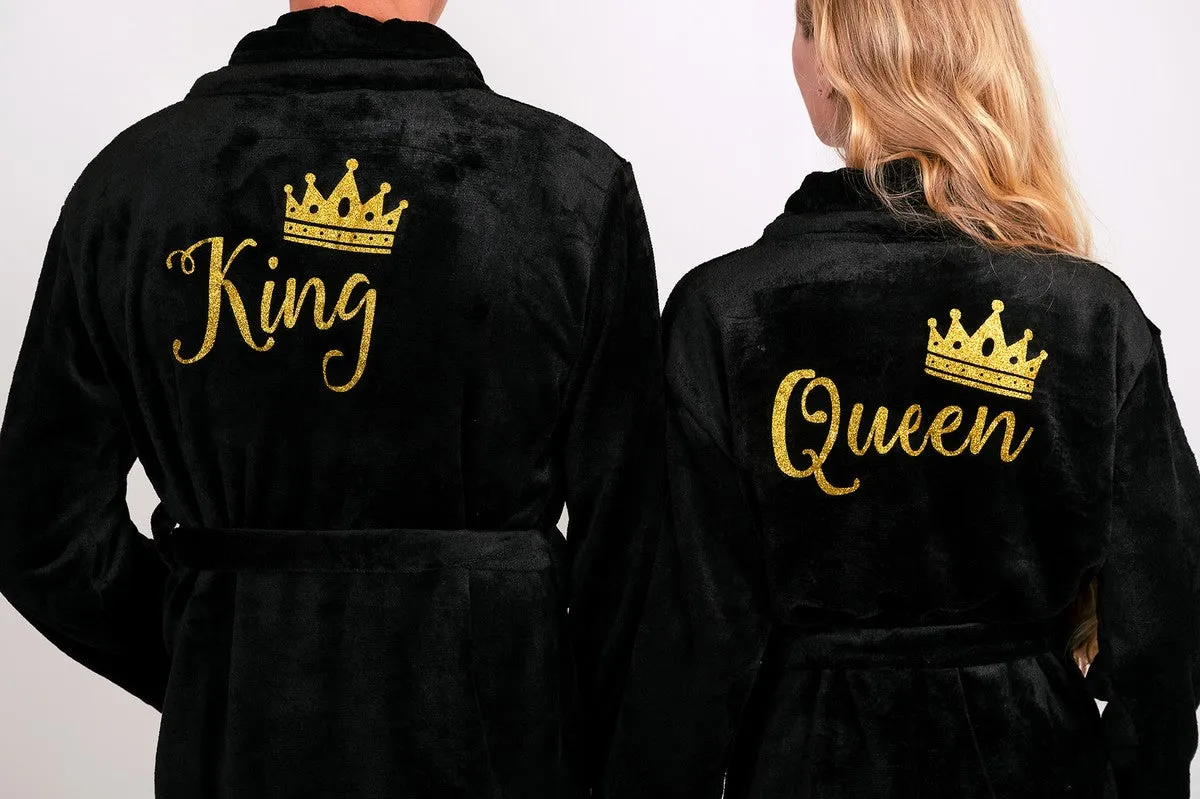 King and Queen Custom Bathrobes for Couple Cozy Terry Bathrobes - Glitter