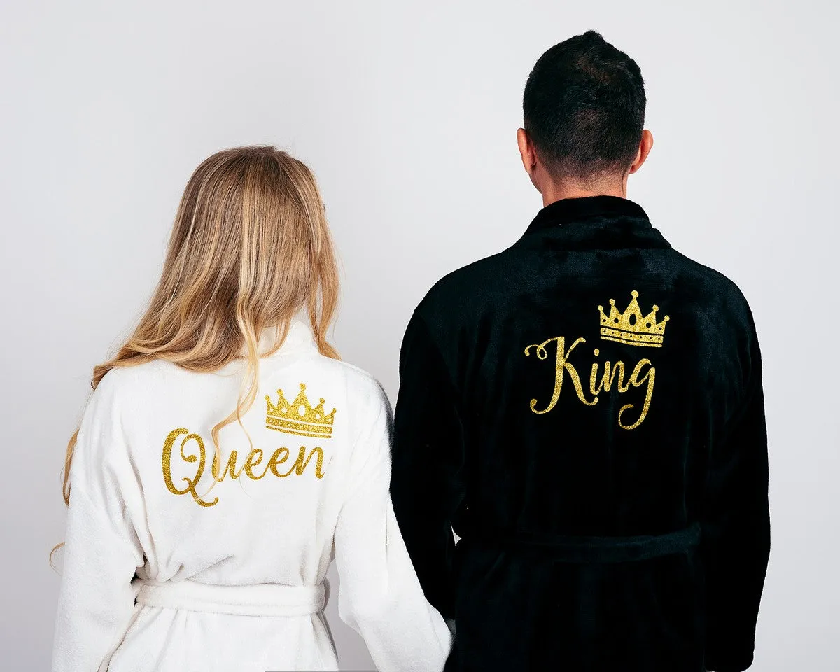 King and Queen Custom Bathrobes for Couple Cozy Terry Bathrobes - Glitter