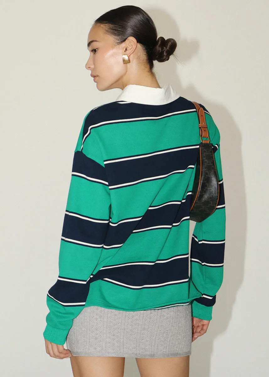 Kyle Stripe Knit Polo Top - Green