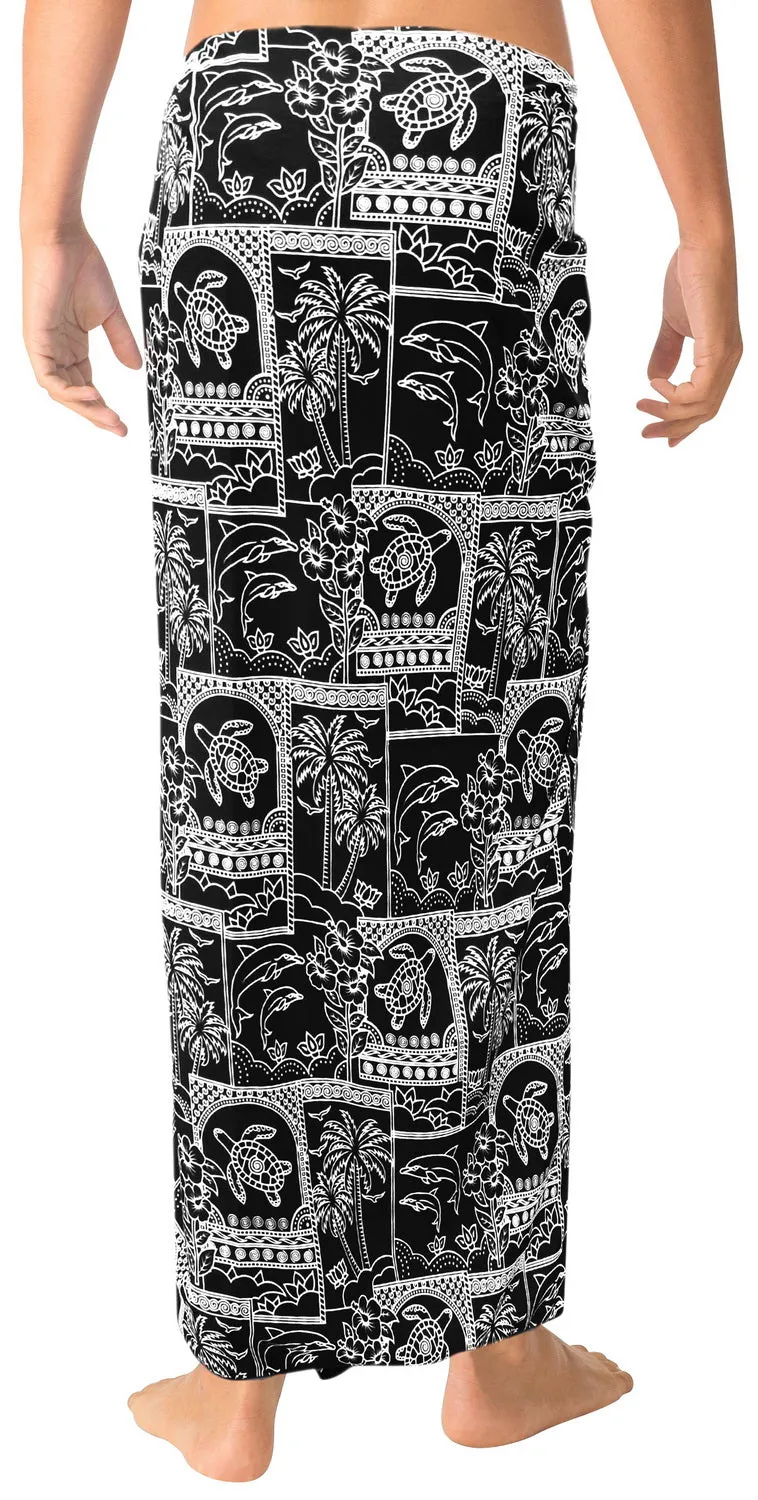 LA LEELA Men Sarong Soft Light Printed Casual Resort Pareo Boys Wrap 72"X42" Black_3090