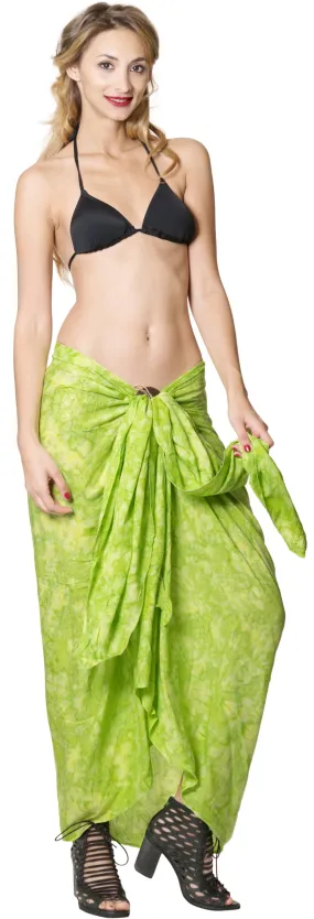 La Leela Swimwear Rayon Hawaiian Beach Dress Swimsuit Sarong Tie Dye 78"X43" Parrot Green_4460