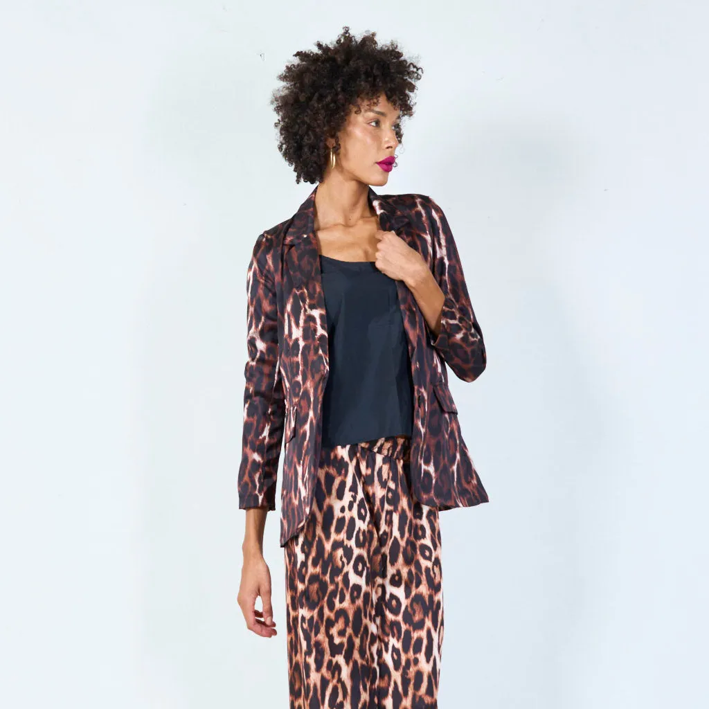 Leopard print blazer with button closure wholesale