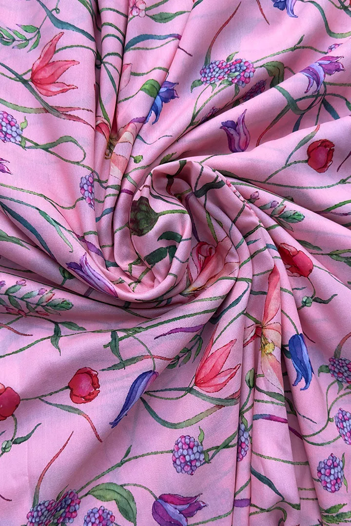 Light Pink Botanical Printed Muslin Fabric