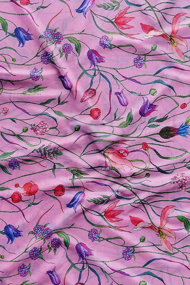 Light Pink Botanical Printed Muslin Fabric