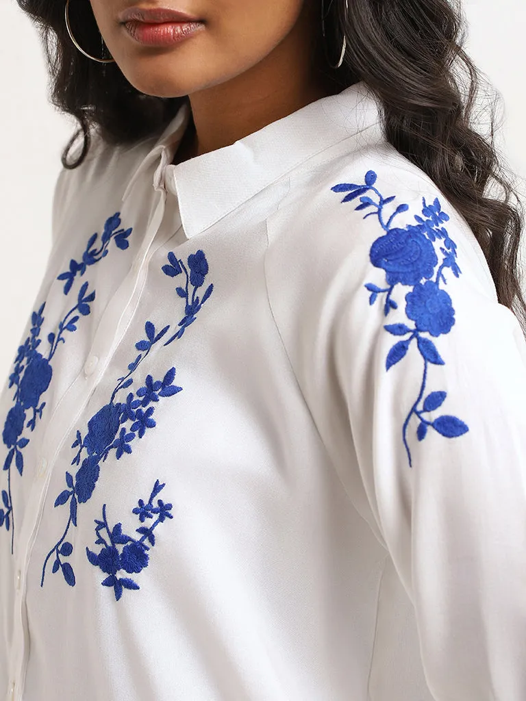 LOV White Embroidered Drop-Tail Shirt