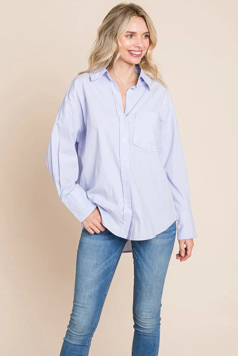 Low Shoulder Button up Cotton Shirts Blouse