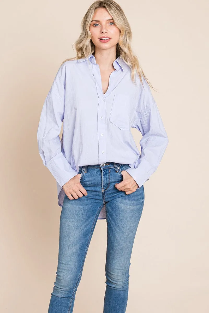 Low Shoulder Button up Cotton Shirts Blouse