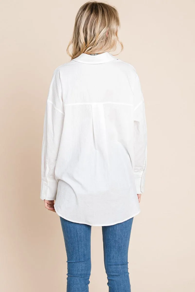 Low Shoulder Button up Cotton Shirts Blouse