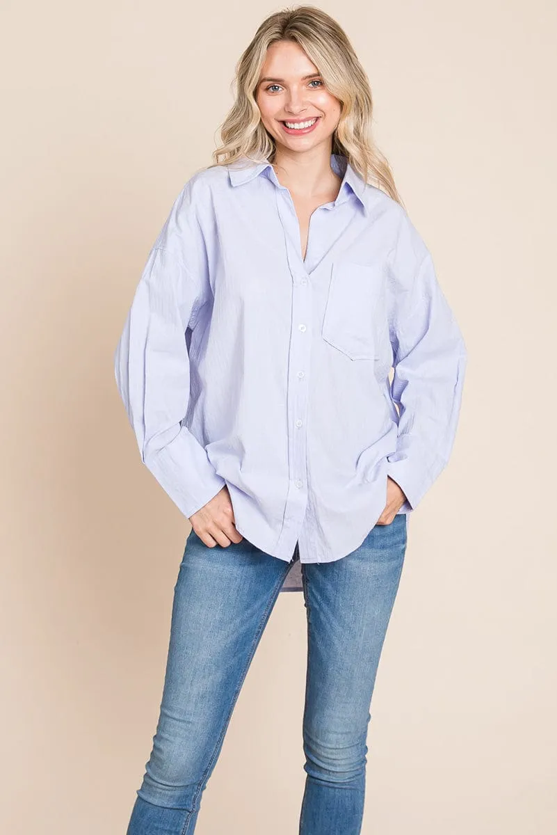 Low Shoulder Button up Cotton Shirts Blouse