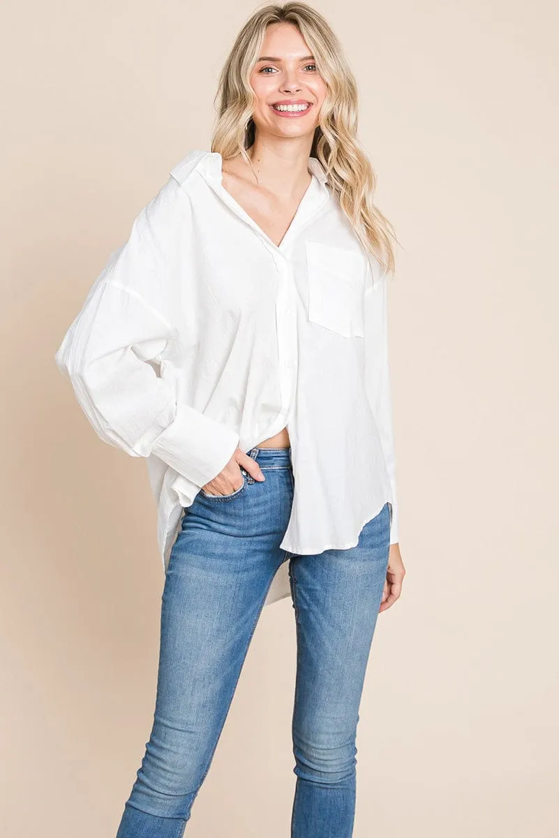 Low Shoulder Button up Cotton Shirts Blouse