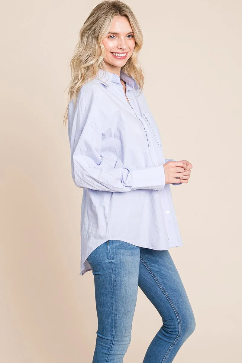 Low Shoulder Button up Cotton Shirts Blouse