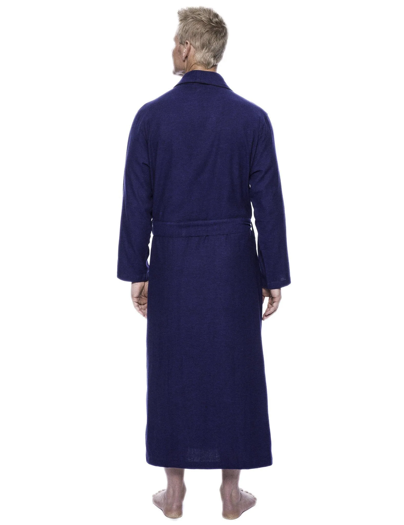 Men's 100% Cotton Flannel Long Robe - Herringbone Blue/Black