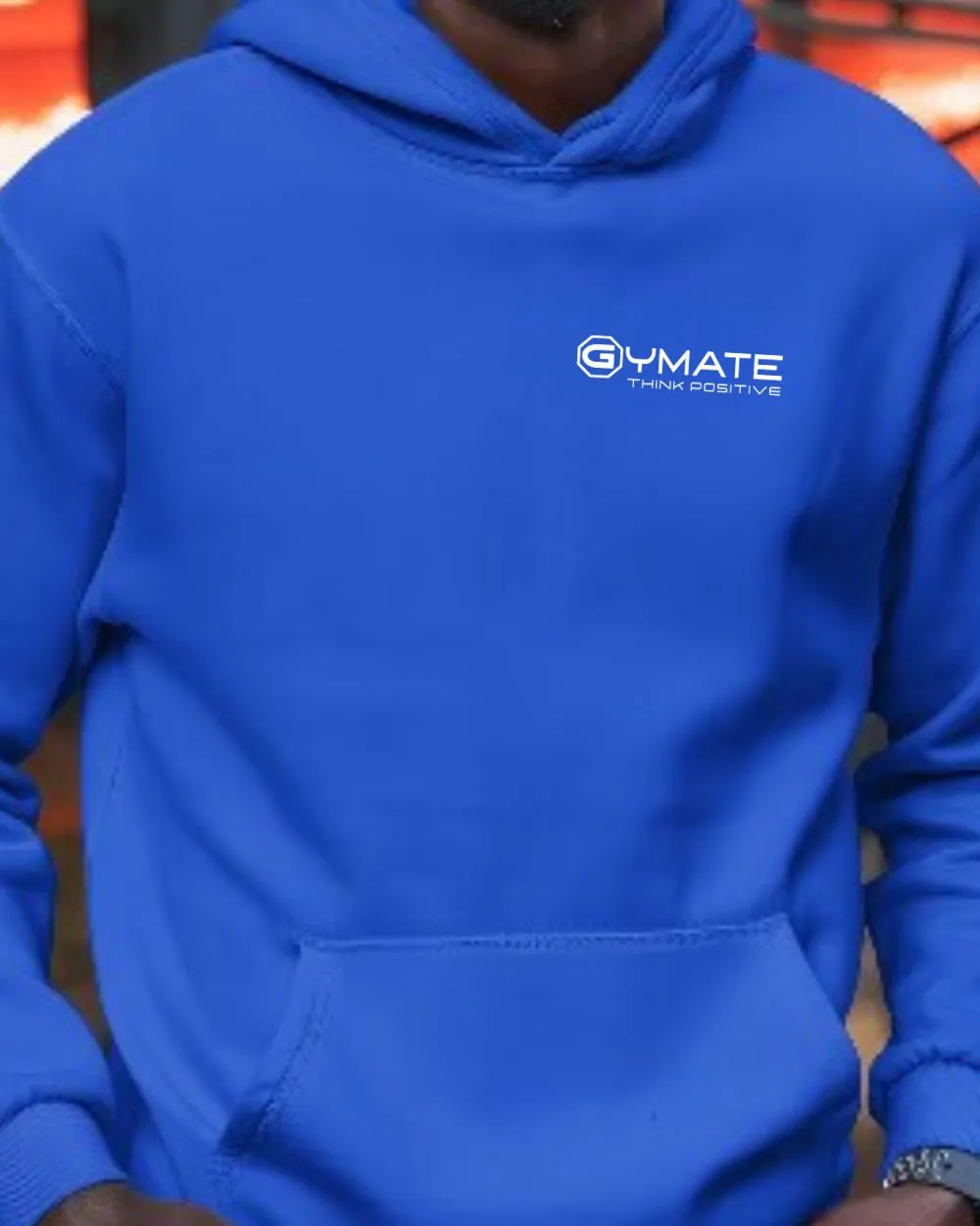 Mens Blue Hoodies chest logo 'Think Positive'