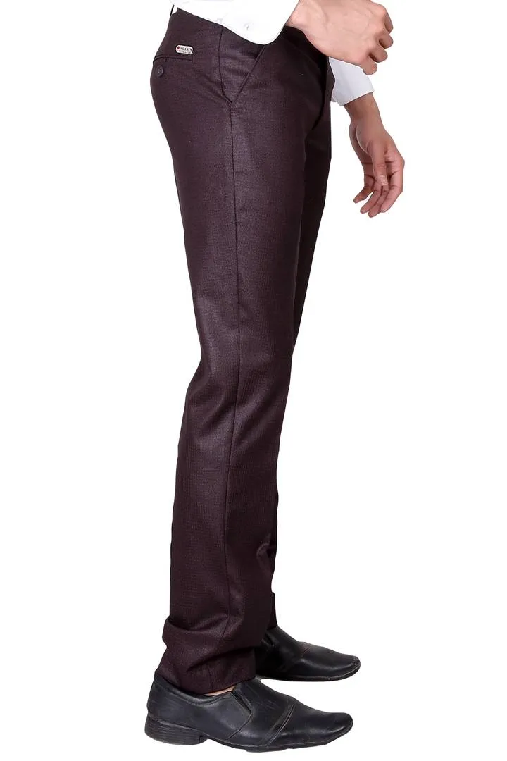 Men's Maroon Polyester Blend Solid Mid-Rise Formal Trouser