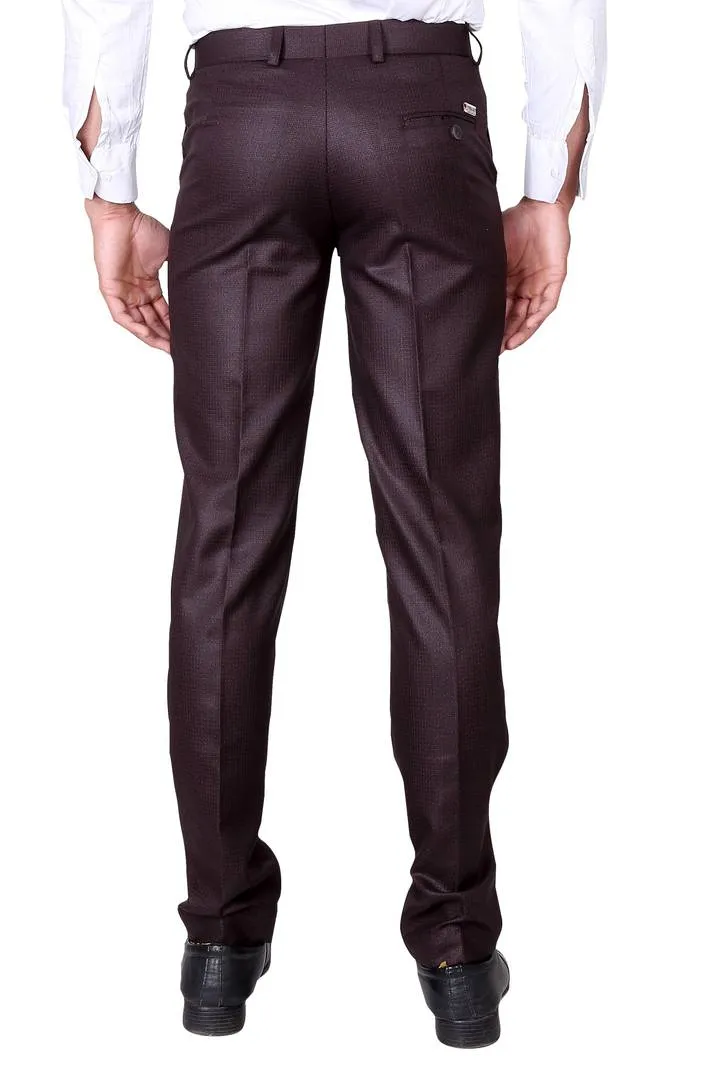 Men's Maroon Polyester Blend Solid Mid-Rise Formal Trouser