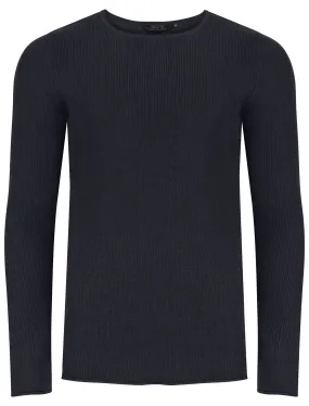 Milburn Ribbed Crew Neck Knitted Jumper In Dark Navy - Dissident