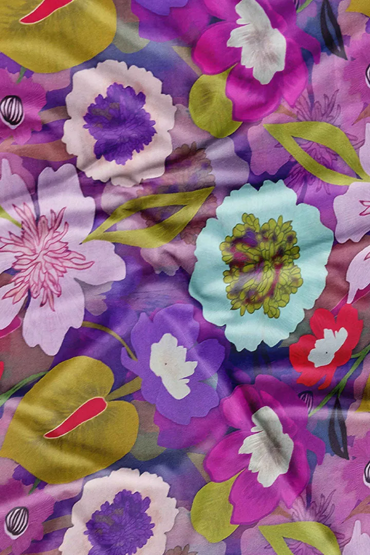 Multicolor Floral Printed Natural Muslin Silk Fabric