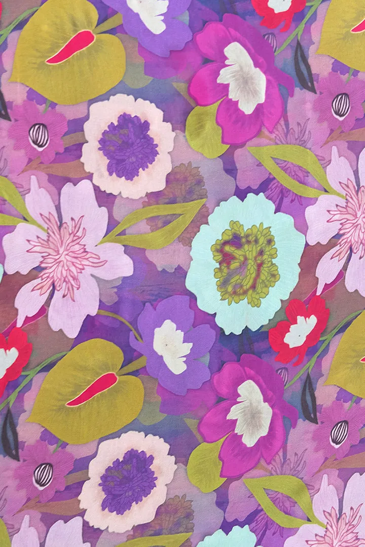 Multicolor Floral Printed Natural Muslin Silk Fabric