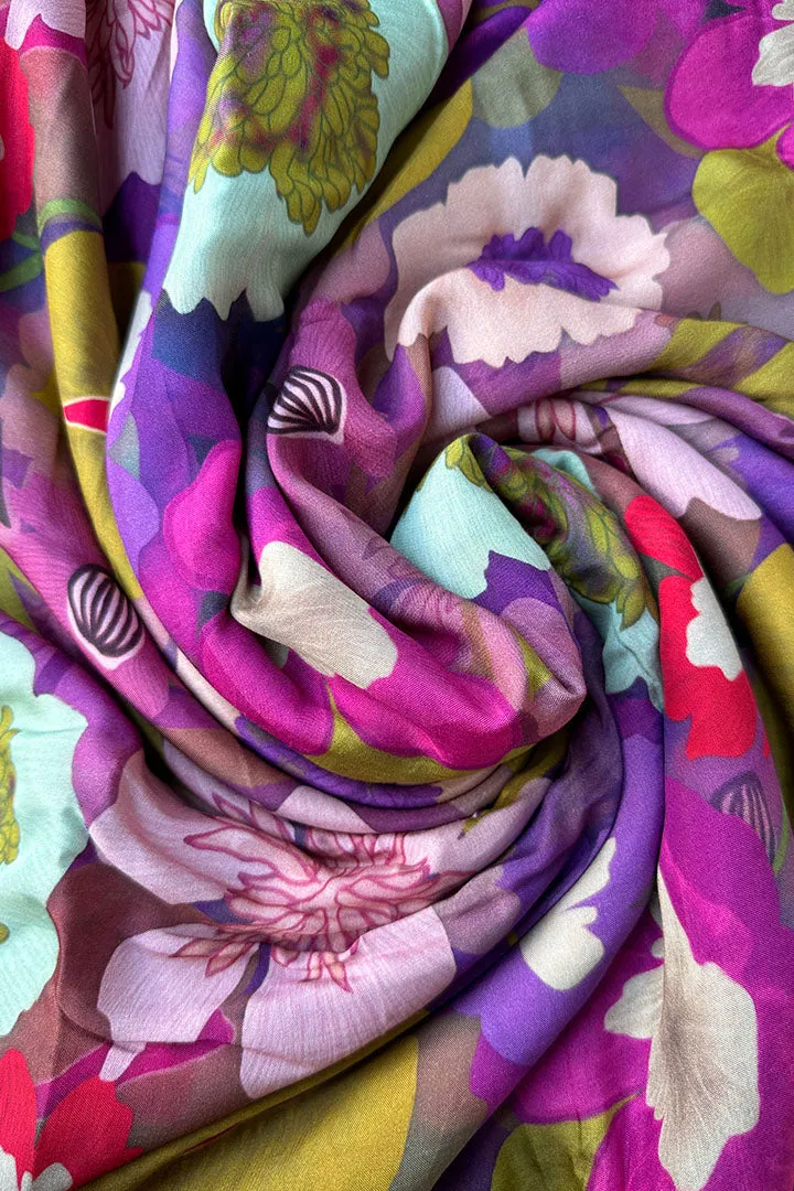 Multicolor Floral Printed Natural Muslin Silk Fabric