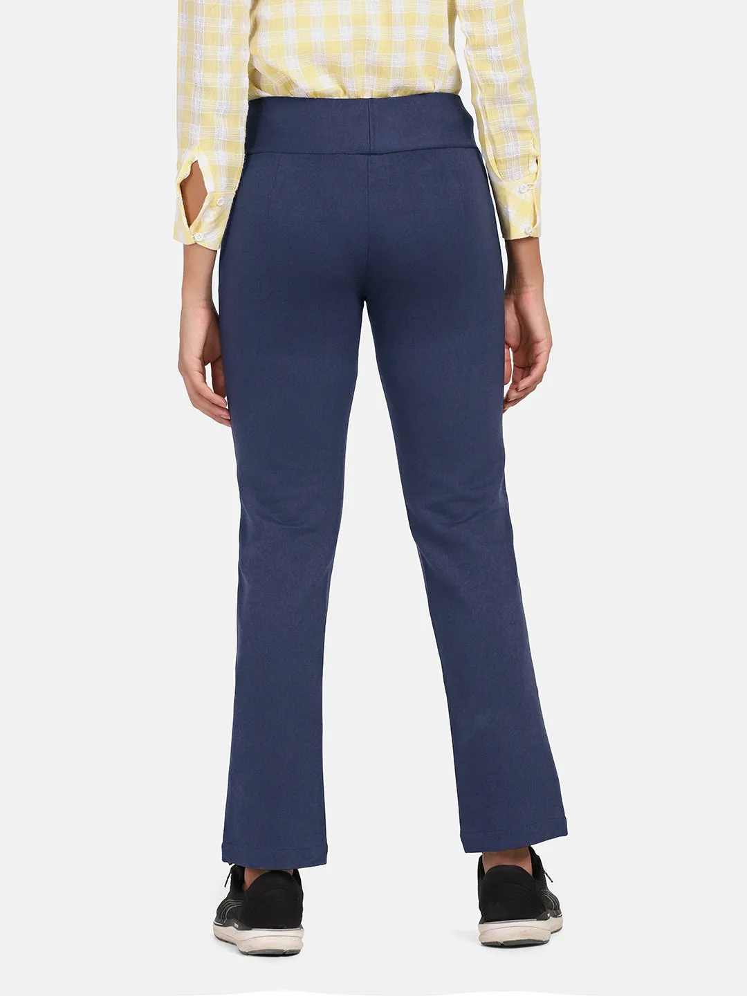 Navy Blue Viscose Wide Belt Stretch Trouser