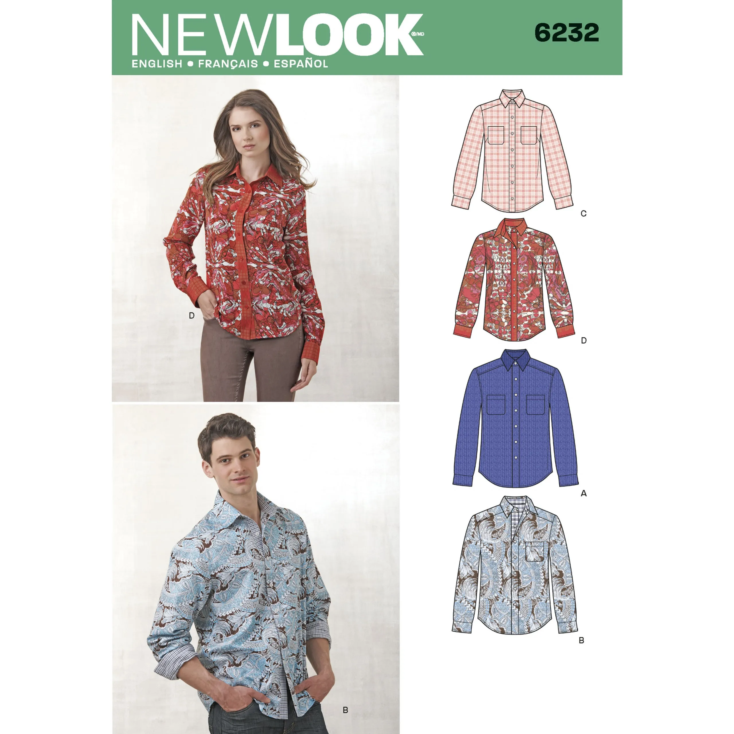 New Look 6232 Misses' and Men's Shirts sewing pattern