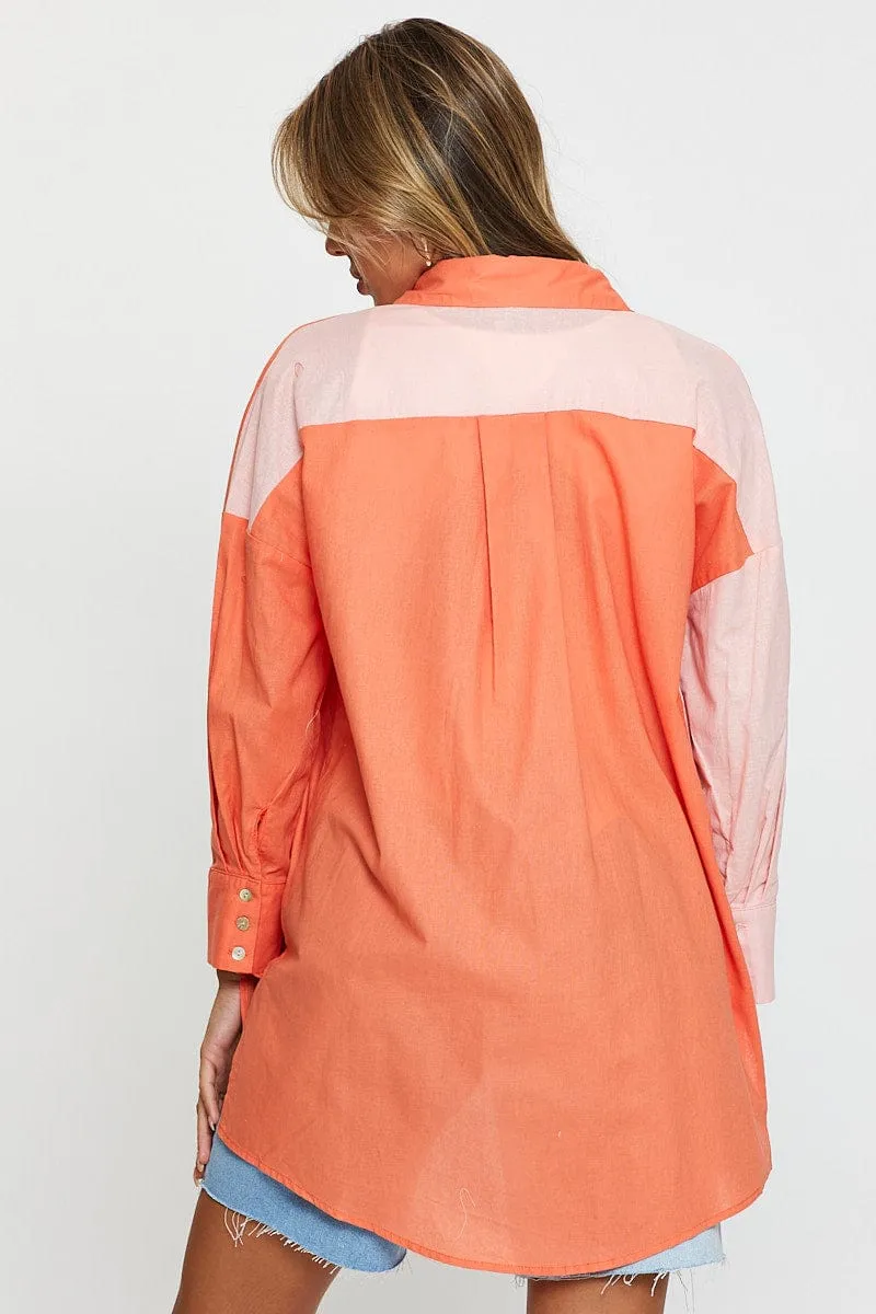 Orange Oversized Shirts Long Sleeve