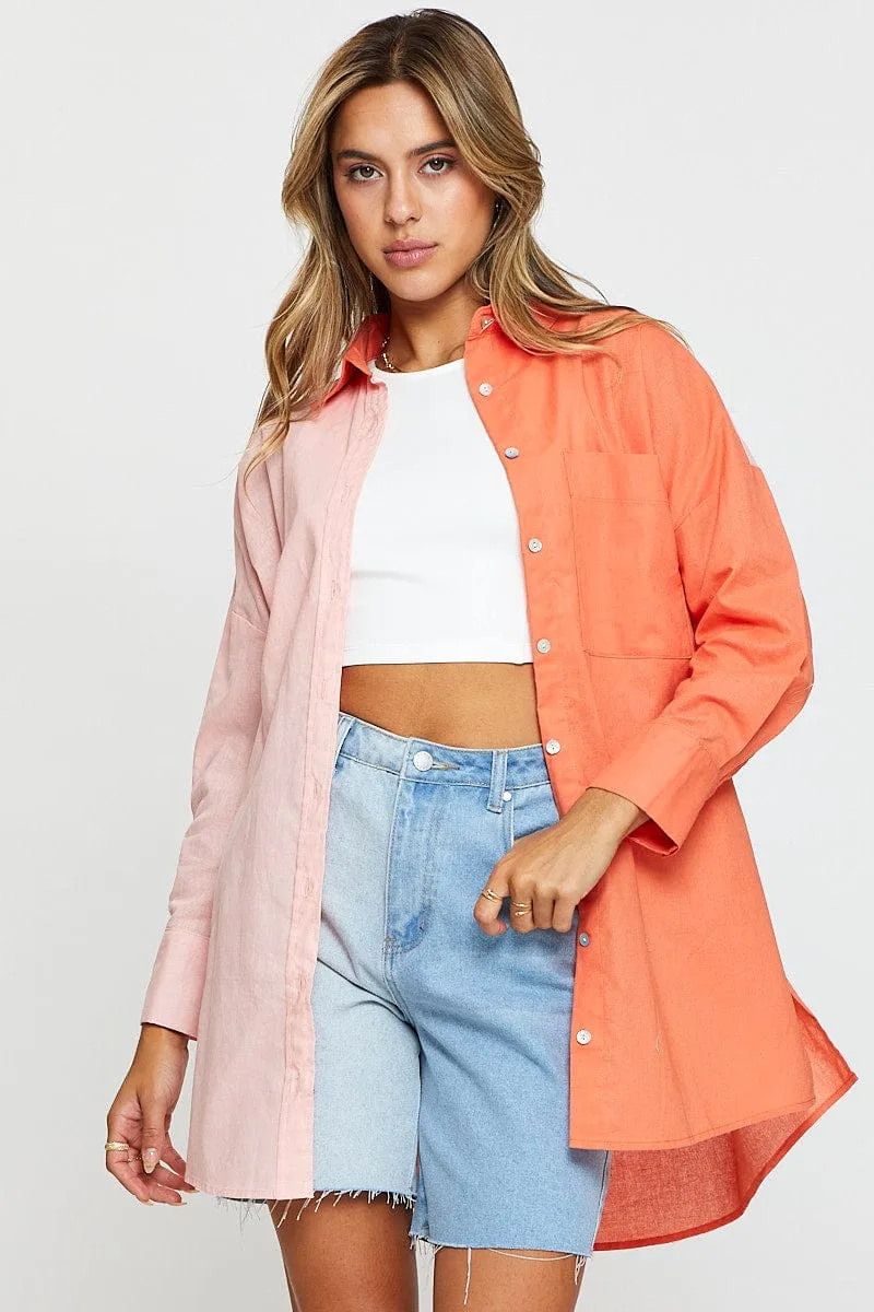 Orange Oversized Shirts Long Sleeve