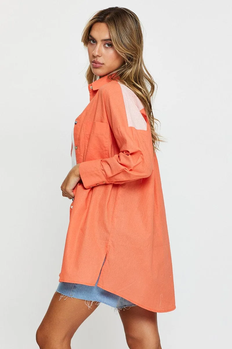 Orange Oversized Shirts Long Sleeve