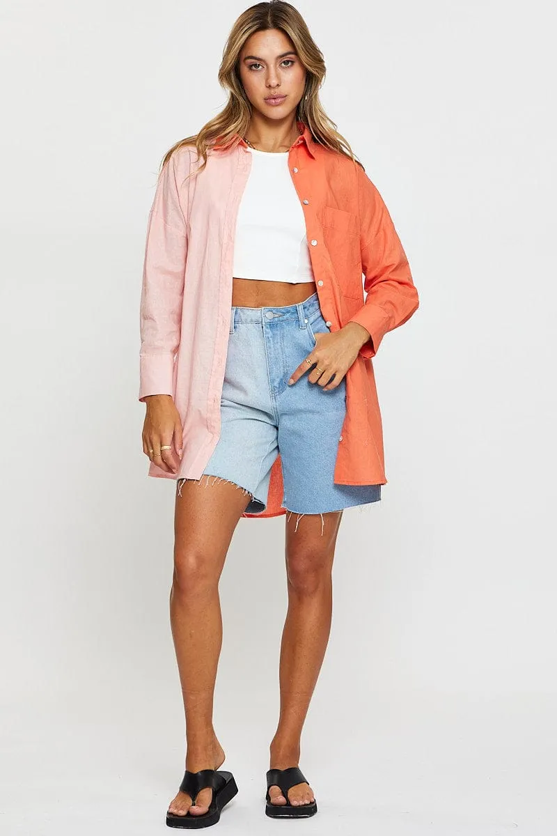 Orange Oversized Shirts Long Sleeve