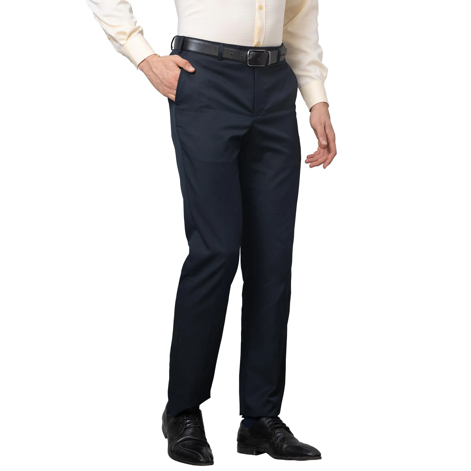 Park Avenue Men's Smart Fit Polyviscose Blend Flat Front Stripe Pattern Dark Blue Formal Trouser (Size: 32)-PMTX07542-B8