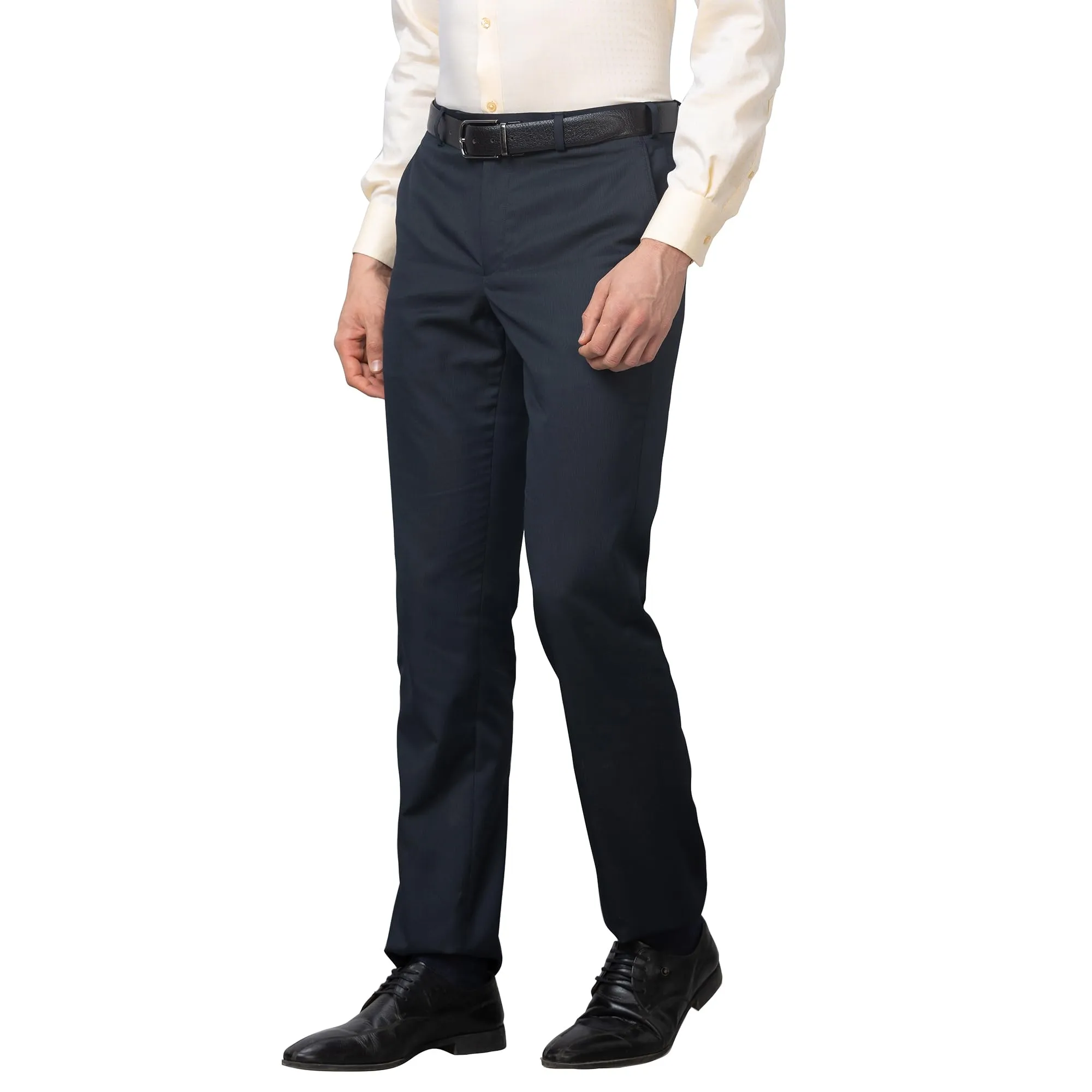 Park Avenue Men's Smart Fit Polyviscose Blend Flat Front Stripe Pattern Dark Blue Formal Trouser (Size: 32)-PMTX07542-B8