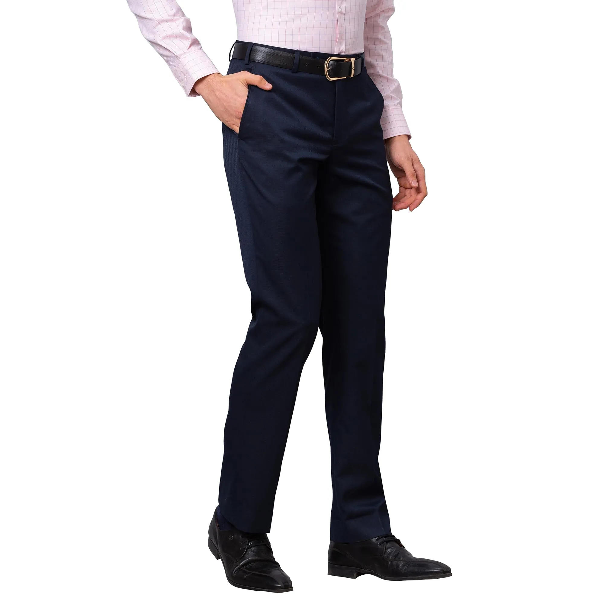 Park Avenue Men's Smart Fit Polyviscose Blend Flat Front Structure Pattern Fancy Blue Formal Trouser (Size: 36)-PMTX07545-B9